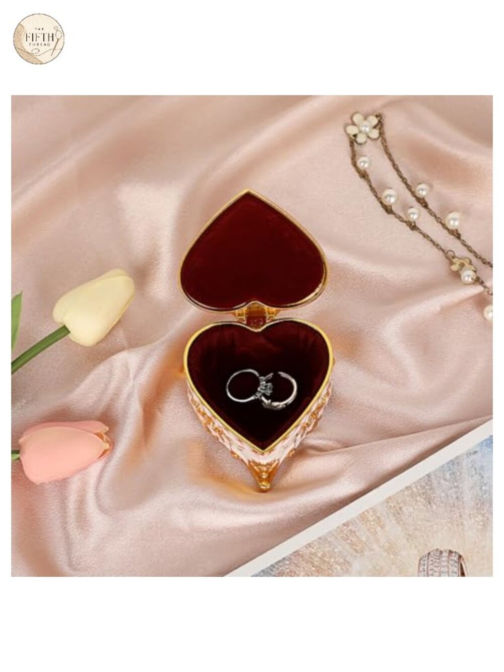 Vintage Heart Shaped Jewelry Box Zinc Alloy Rose Pattern Trinket Organizer - Picture 2 of 6